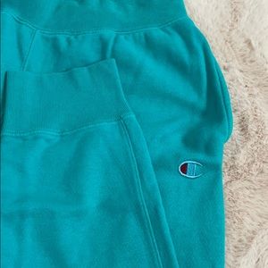 Turquoise Champion reverse weave sweatpants